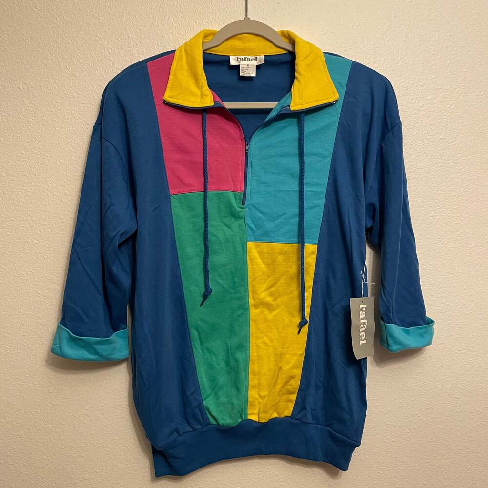 Vintage 80s Rafael Colorblock Retro Collared Half Zip Top Size Women’s Small